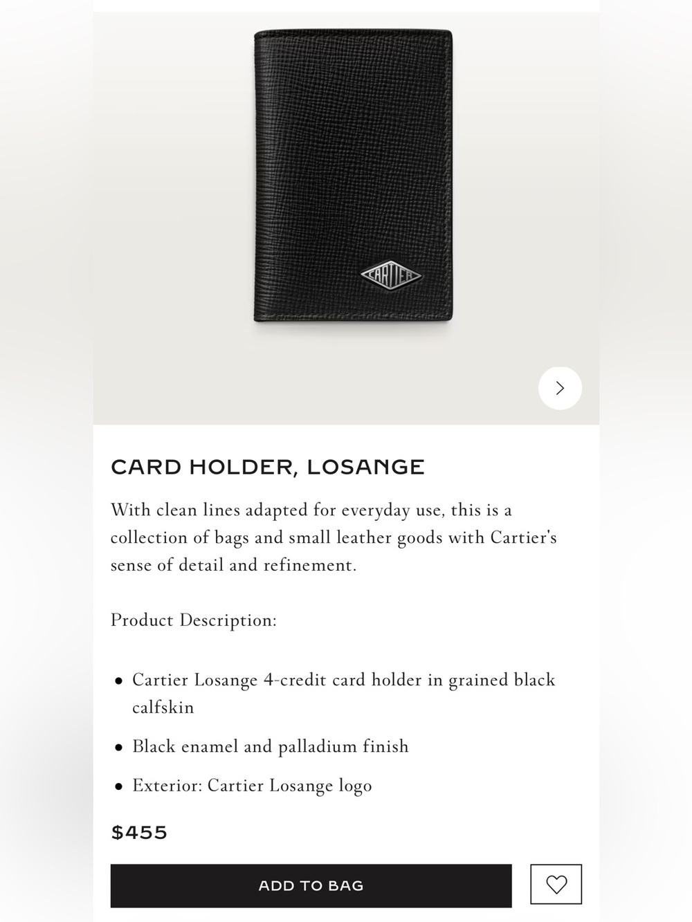Cartier Losange Black Grained Calfskin Card Holder with Palladium Logo